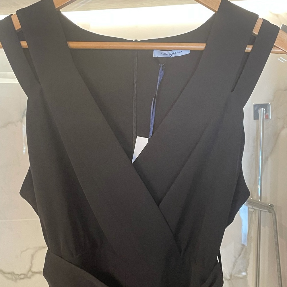 Black sleeveless wide leg jumpsuit sz 12 EU 44 Made in Italy.